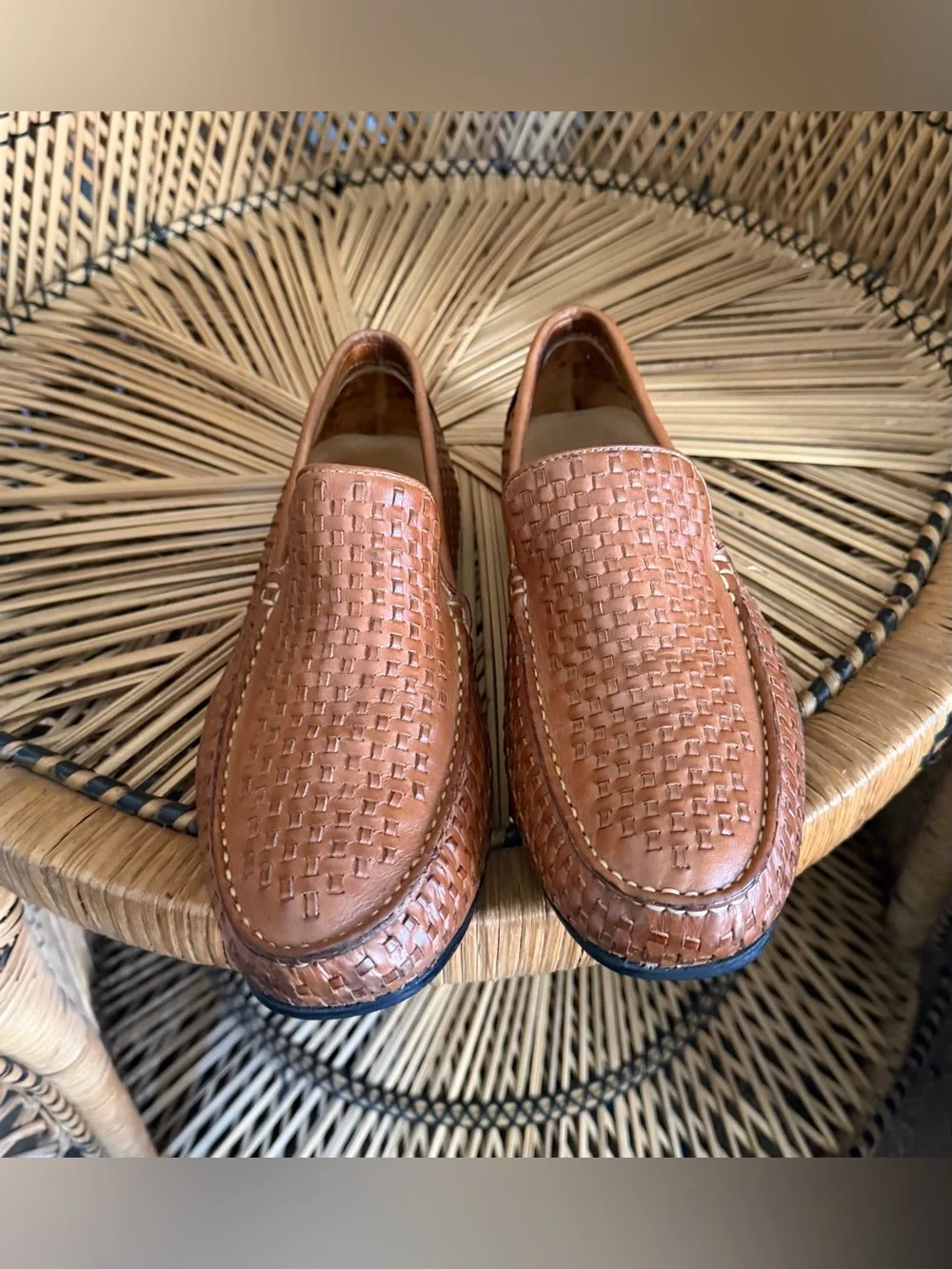 Saks Fifth Avenue Leather Basket Woven Loafer Driving Mocs Shoes Mens 9 Brown